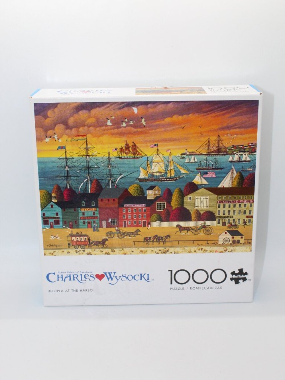Charles Wysocki Hoopla at the Harbor 1000 Piece Jigsaw Puzzle Complete W Poster